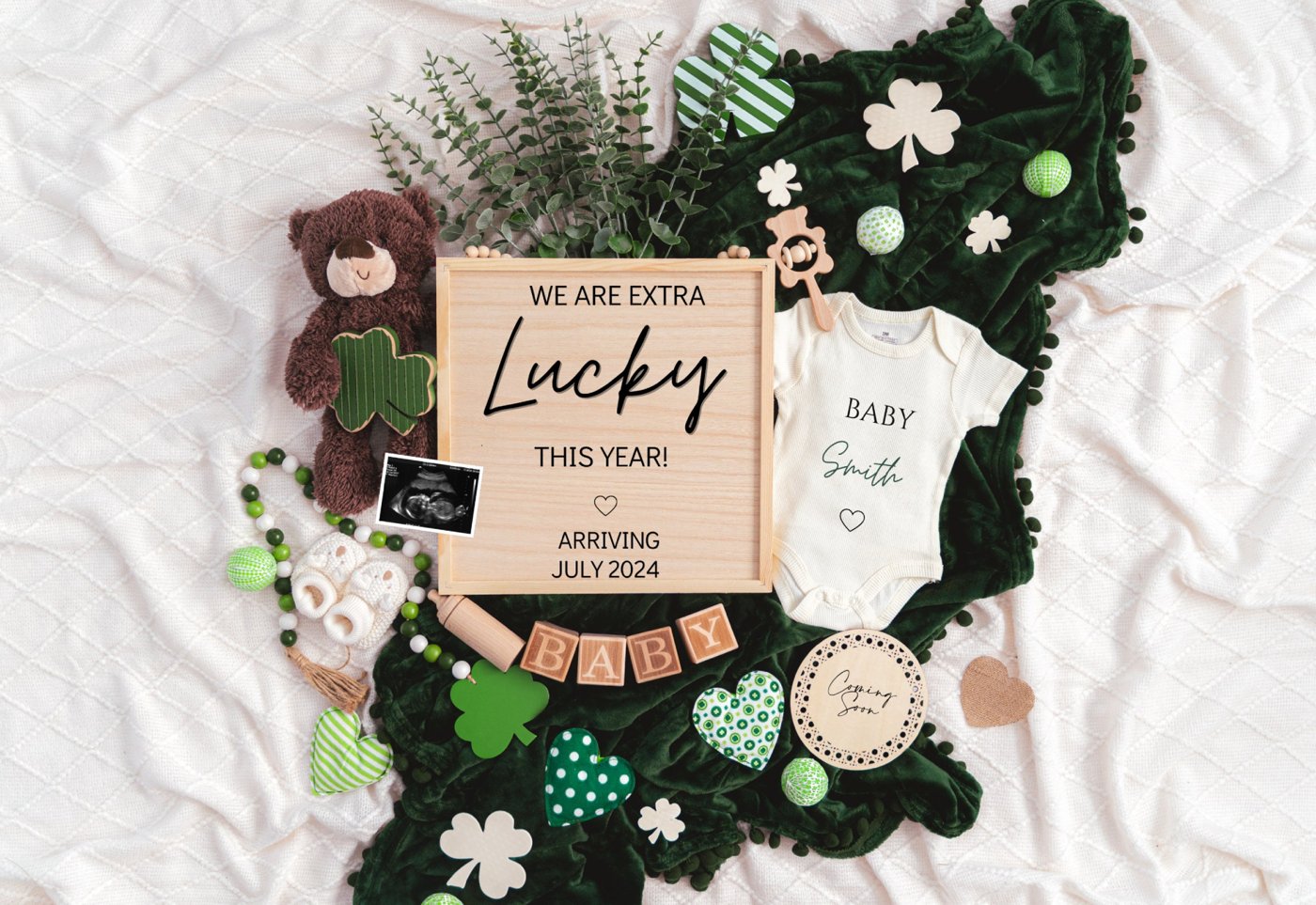 St. Patrick's day Digital Pregnancy Announcement Baby Announcement Editable Template Social Media Extra Lucky Pr