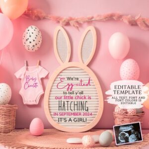 Girl Easter Pregnancy Announcement Digital, Spring Baby Announcement, Gender Neutral Template, April Boho Reveal, Easter