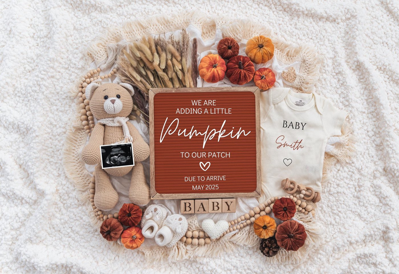 Baby Fall Pregnancy Announcement Digital, Baby Announce, Neutral, Instant Editable Template, Social Media, Gender Neutra