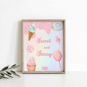 Editable cotton candy sweets donut ice cream cupcake Birthday Party Simple Table sign, Sweet and Treats sign, cotton can