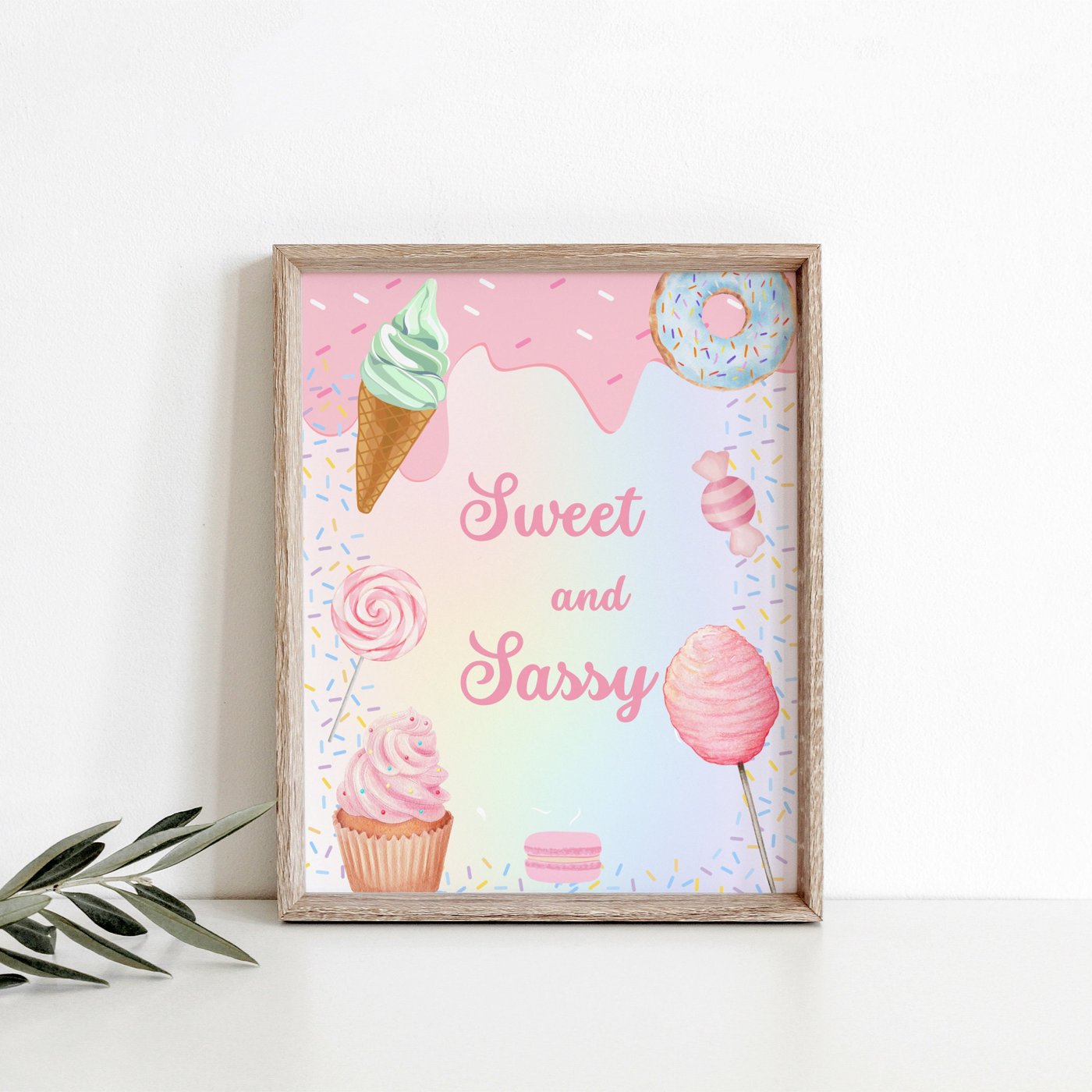 Editable cotton candy sweets donut ice cream cupcake Birthday Party Simple Table sign, Sweet and Treats sign, cotton can