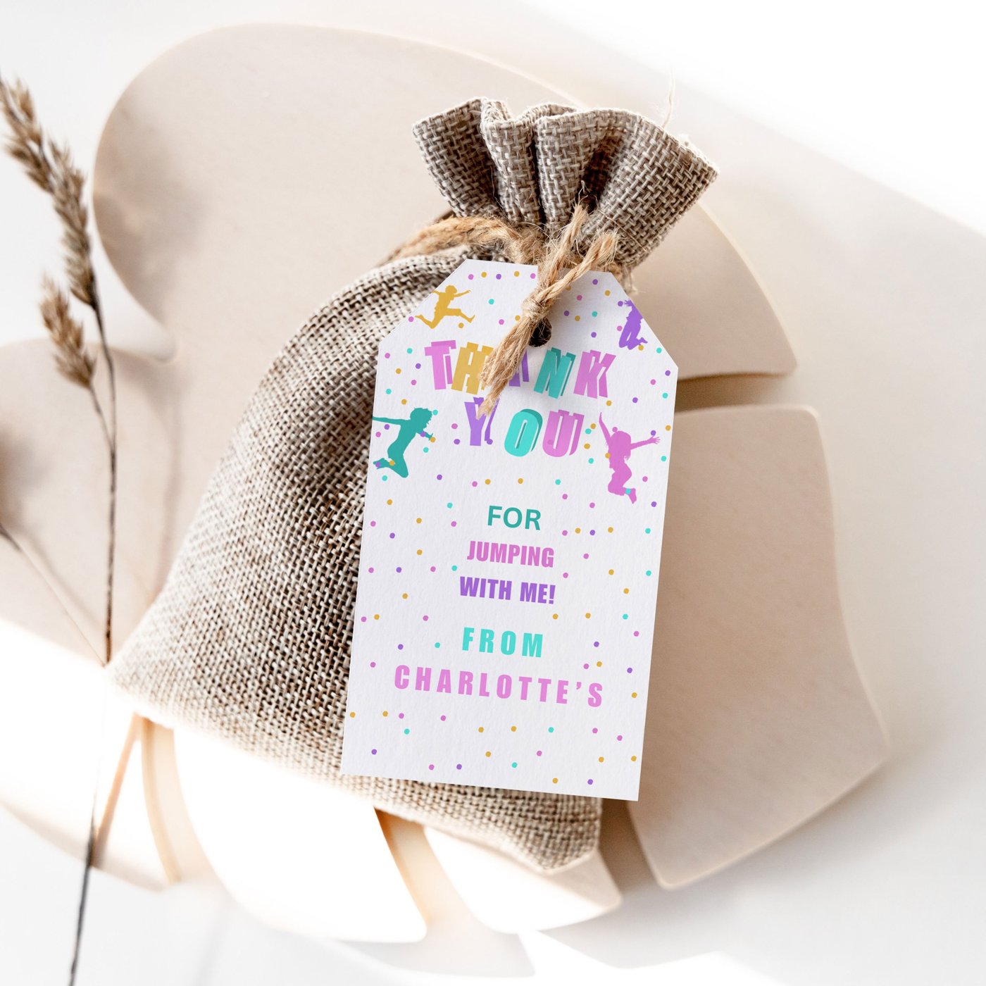 Editable Trampoline Party Bounce House Jump Party Birthday Party Simple Favor Tags Thank You Tags Jump Girl Gift Tag Tem
