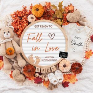Fall In Love Pregnancy Announcement Digital, Autumn Baby Announce, Neutral, Instant Editable Template, Social Media, Gen
