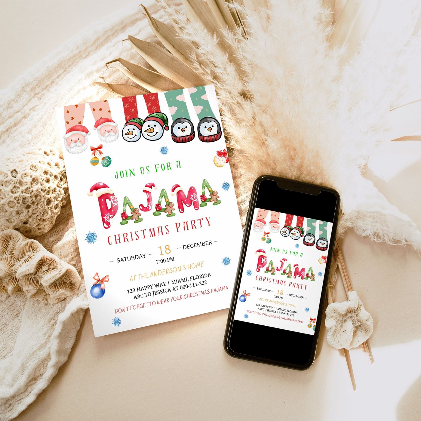 Editable Christmas Party Invitation, Christmas Party Invitation, Party Announcement, Printable Template, Christmas Invit