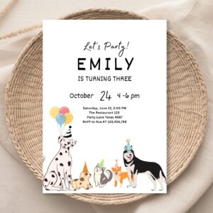 Editable Dog Birthday Party Simple Invitation Puppy Birthday Invite Pink Girl Pawty Birthday Animal Pet Vet Download Pri