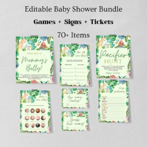 Dinosaur Baby Shower Games Bundle, Dino Baby Shower Game Pack, Printable, Baby Shower Boy, Greenery Dino Baby Shower Act