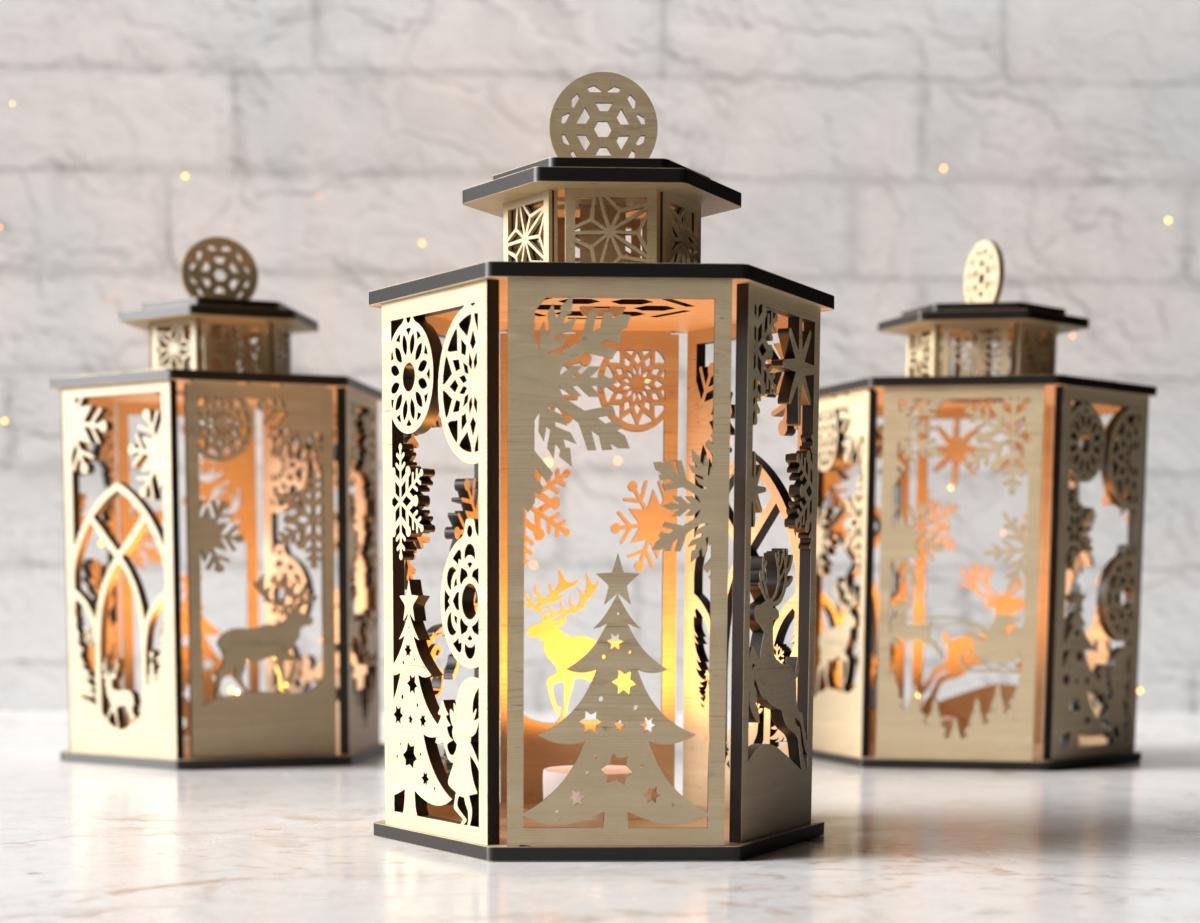 Christmas Lantern SVG, Night Light Candle Holder, Table Centerpiece, Laser Cut Lampshade Digital Download, Table Candle