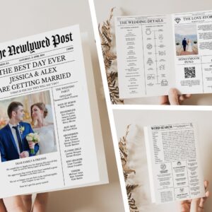 Editable Newspaper Wedding Program Template, Editable Wedding Infographic, Unique Wedding Program, Printable Wedding Tim