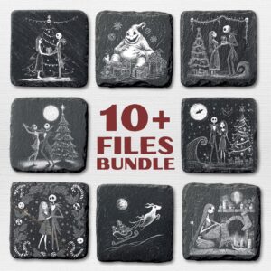 Nightmare Christmas Slate Engraving Files, Laser Engrave, Slate Coasters PNG, Glowforge, Illusion Laser PNG, Laser Burn,