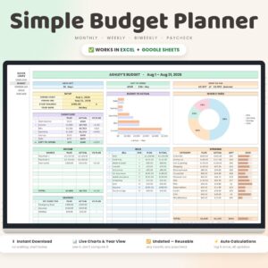 Simple Budget Planner Spreadsheet | Google sheet | Budget Tracker Template Task To Do List Habit Productivity Goal Daily