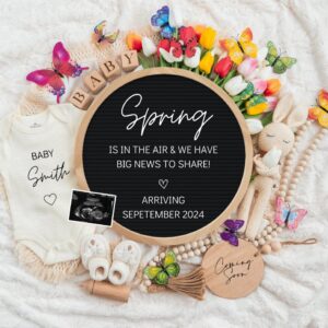 Spring is in The Air, Digital Pregnancy Announcement, Baby Announcement, Floral Gender Neutral Template, Social Media Re