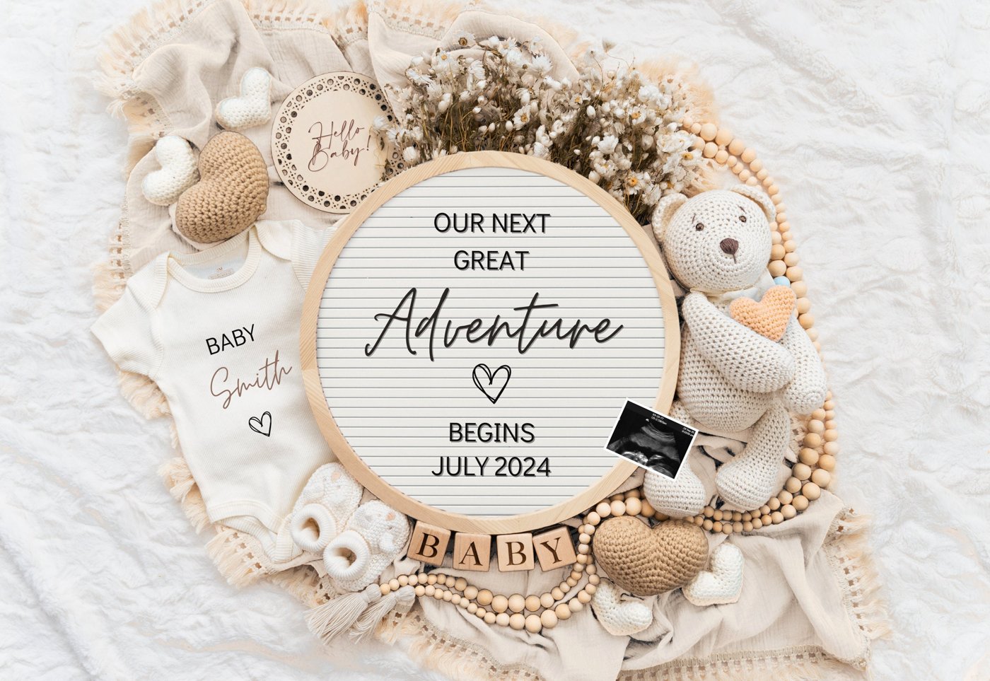 Neutral Pregnancy Announcement Digital | Boho Baby Announcement | Social Media Facebook Instagram | Editable Template |