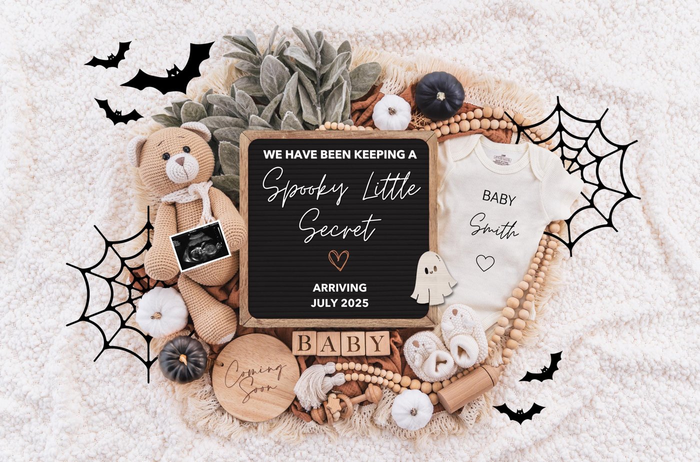 Halloween Digital Pregnancy Announcement, New Little Boo, Halloween Social Media, Instant Editable Template, Spooky Litt