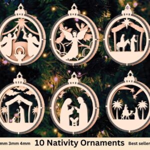 Bundle of Nativity 3D Christmas Ornaments, Tree Decorations Craft Set, Hanging Bauble with Snowy Scene, Christmas orname