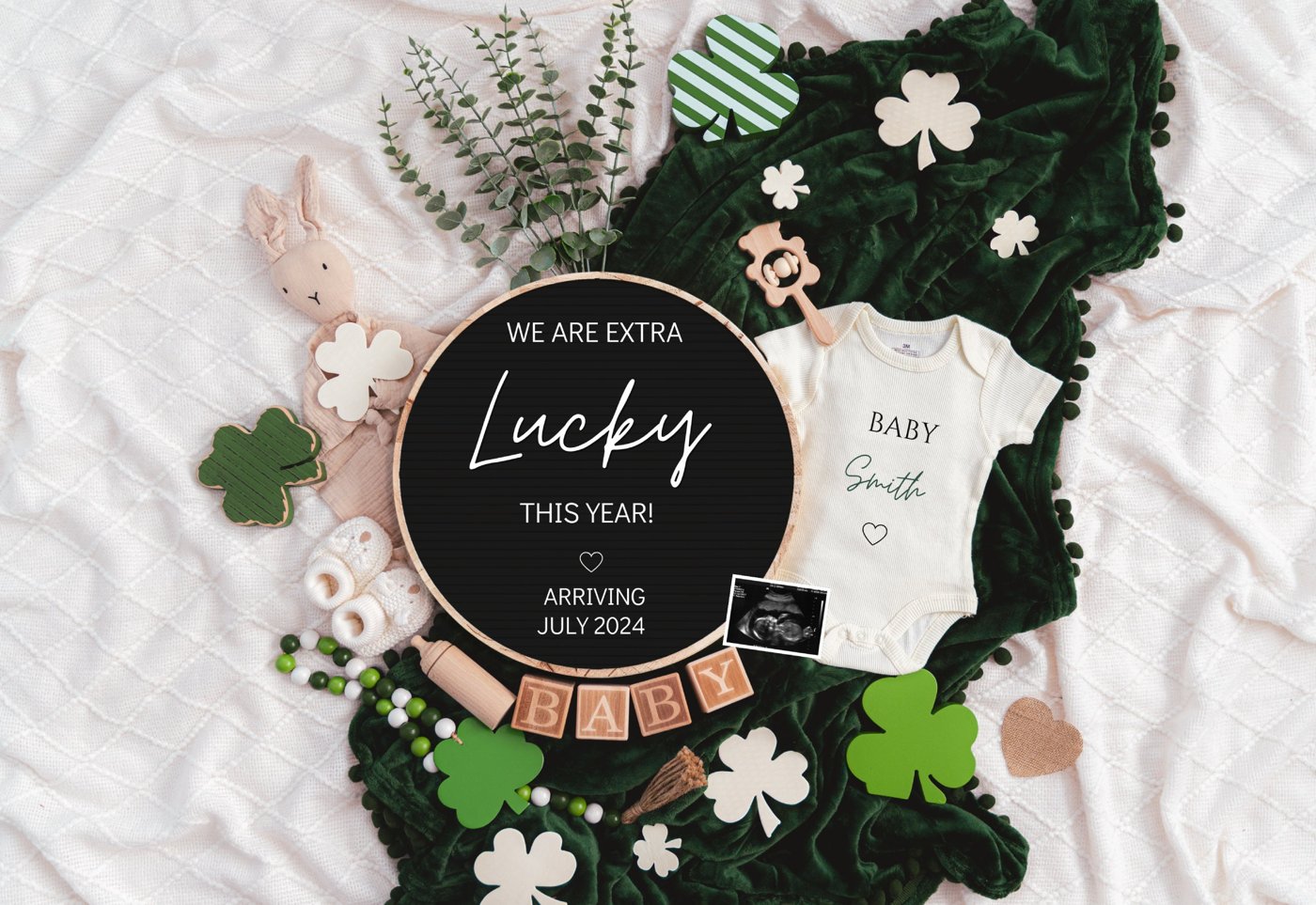 St. Patrick's day Digital Pregnancy Announcement Baby Announcement Editable Template Social Media Extra Lucky Pr