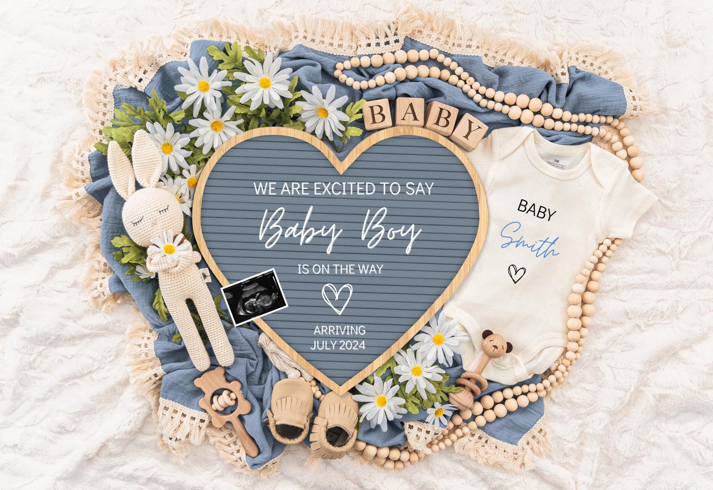 Boy Pregnancy Announcement Digital Baby Announcement Boy Gender Reveal Social Media Reveal Editable Template Its a Boy L