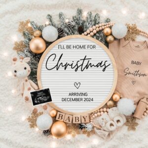 Christmas Baby Announcement Digital Pregnancy Announcement December Pregnancy Neutral Social Media, I'll Be Home for Chr