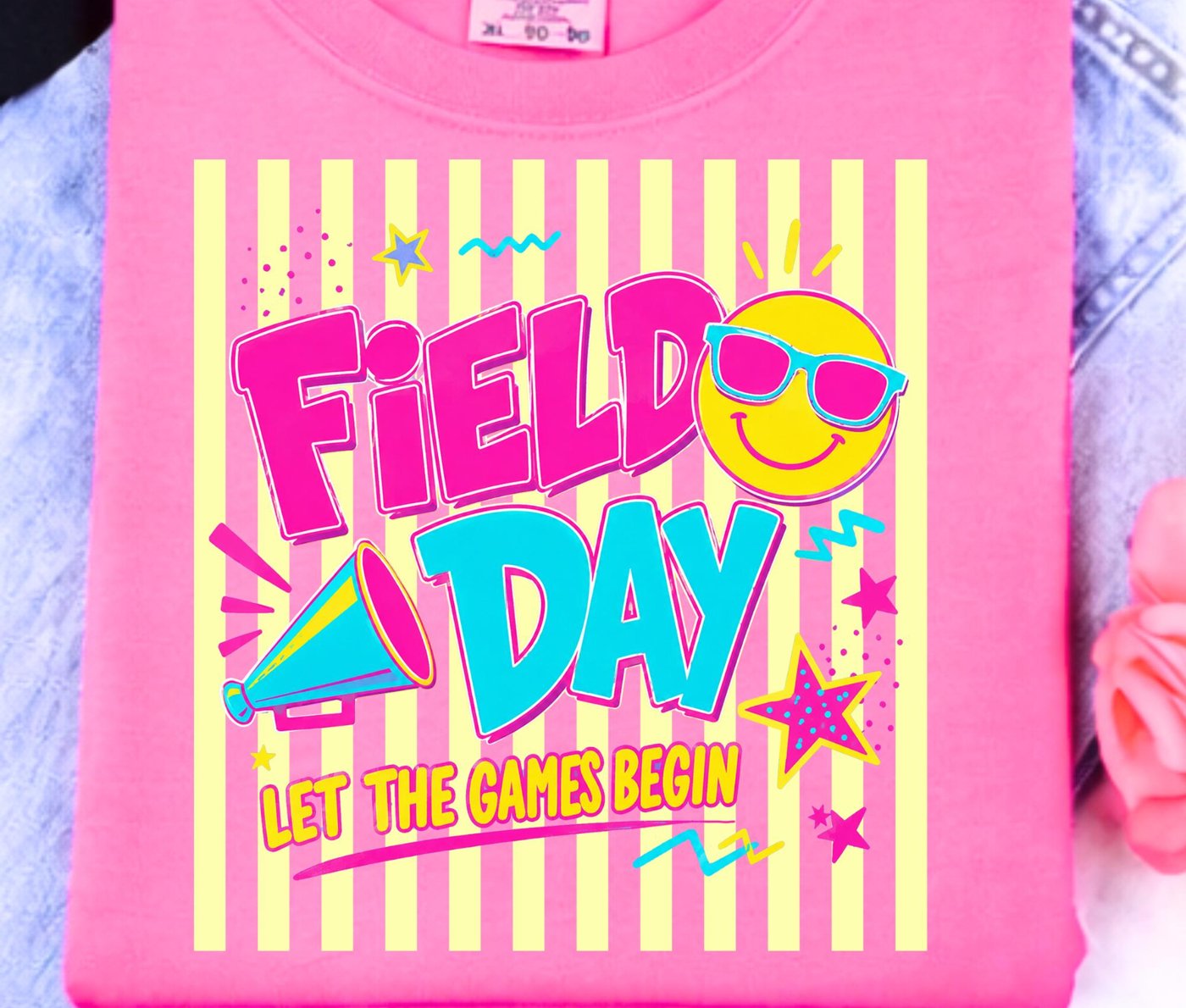 Striped Neon Field Day Let The Games Begin Png, Trendy Student Gameday, End of Year School, Teacher Field Day Png, Color