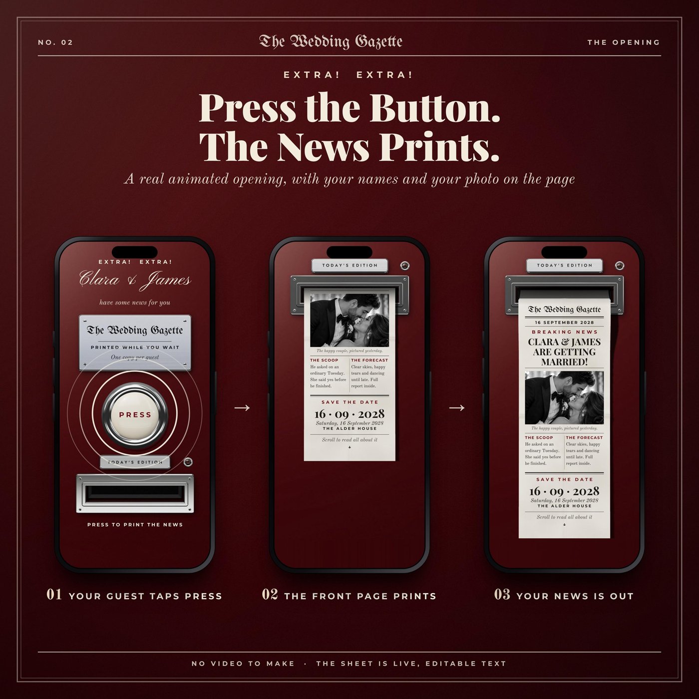 Newspaper Wedding Invite Template|, RSVP Music Track Responses Invitation Mariage Digital Wedding Invitation Countdown,C