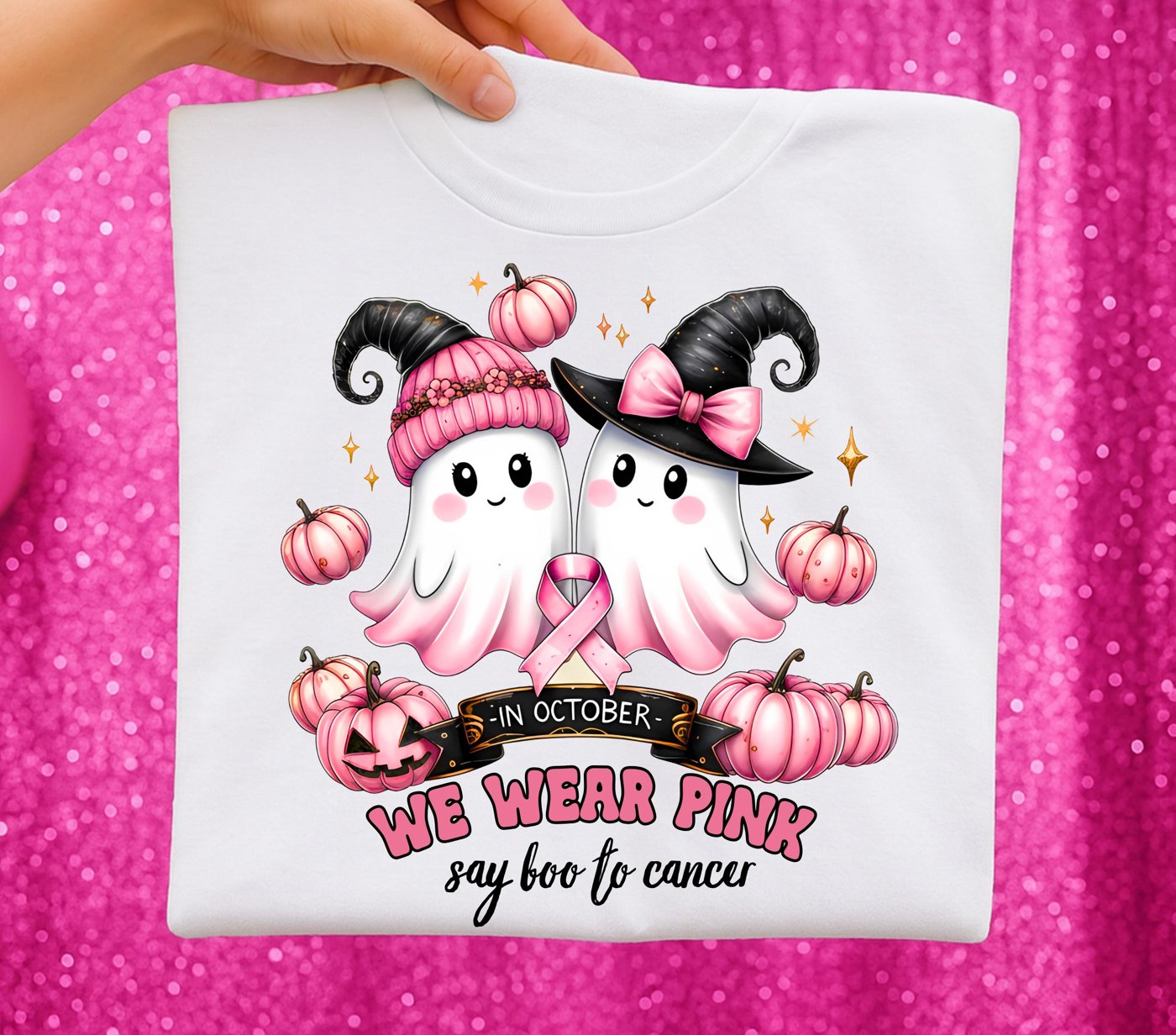Say Boo to cancer Png, Breast Cancer Png, Pumpkin Faux Glitter Png, Pink ribbon Png, Pumpkin Splatter Png, Breast Cancer