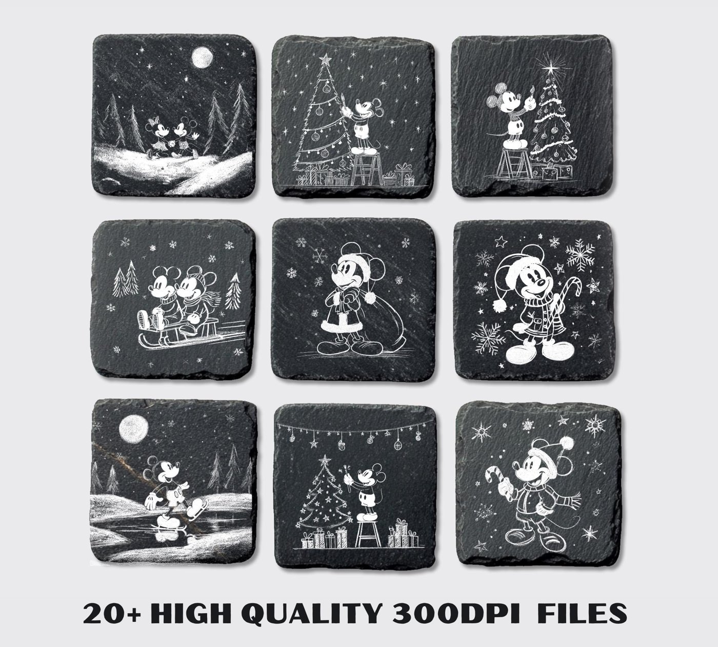Mikey Mouse Christmas Slate Engraving Files, Illusion Laser PNG, Laser Burn, Slate Coasters PNG, Glowforge, mouse and fr