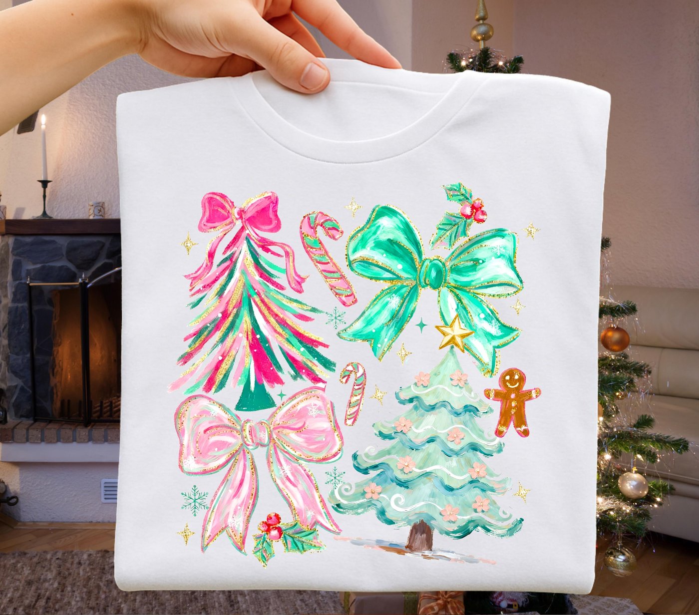 Christmas Tree and Bow Brushstroke Png, Cute Christmas PNG, Preppy Christmas Brushstroke Png, Holiday Movies Png, Merry