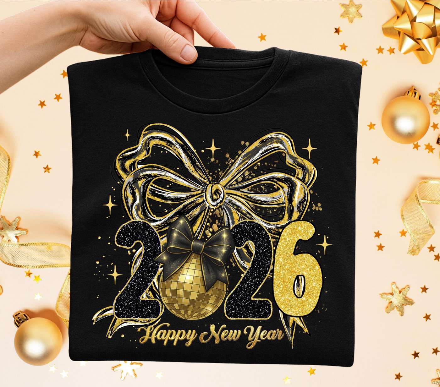 Happy new year Bow 2026 Png, New Year 2026 Png, Balloons Happy New Year Design, Hello 2026 Png, Preppy New Year Png