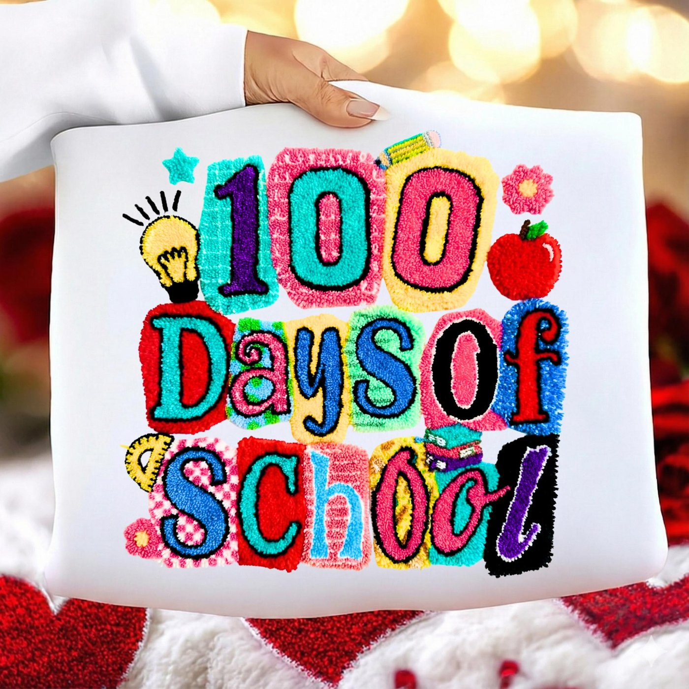 100 Days of School Faux Yarn Crochet PNG, 100 school days, Latch Hook Yarn happy 100 days png, Teacher 100 Days Png, Gir