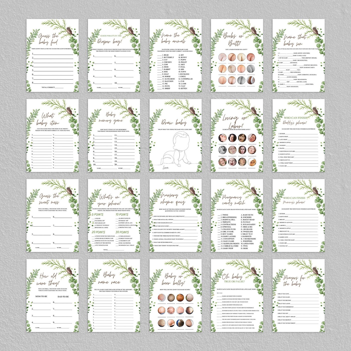 Baby Shower Games Bundle, Printable Baby Shower Game Pack, Woodland Animals Editable Games, Forest Animals Baby Shower P