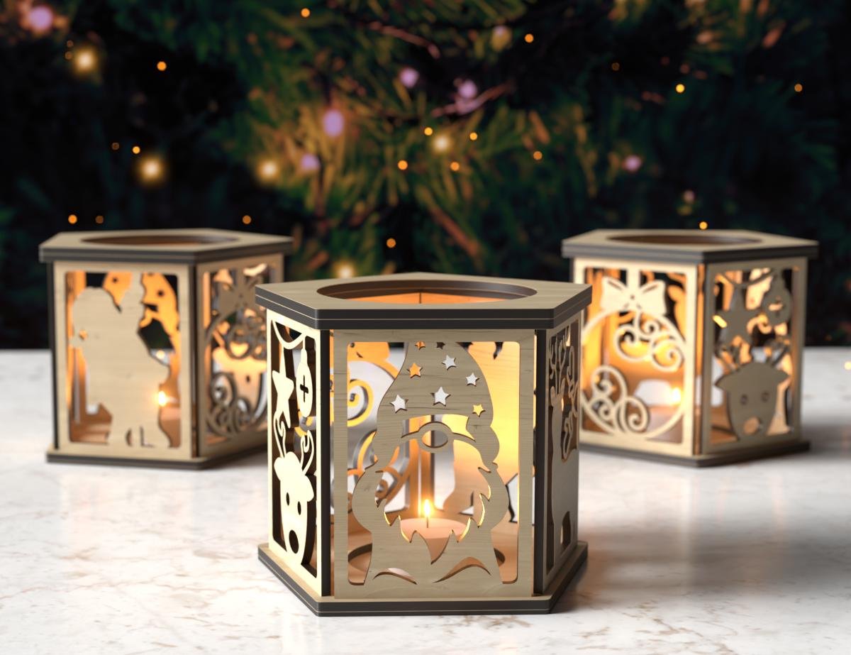 Bundle of 6 Christmas Decor Lantern Night Light Decoration Centerpiece SVG | Table Lampshade & Candle Holder Digital Dow