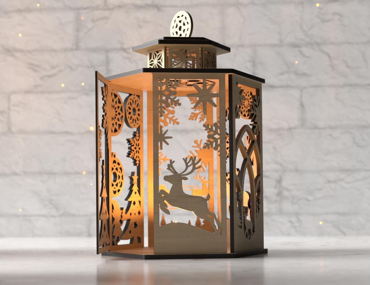 Christmas Lantern SVG, Night Light Candle Holder, Table Centerpiece, Laser Cut Lampshade Digital Download, Table Candle