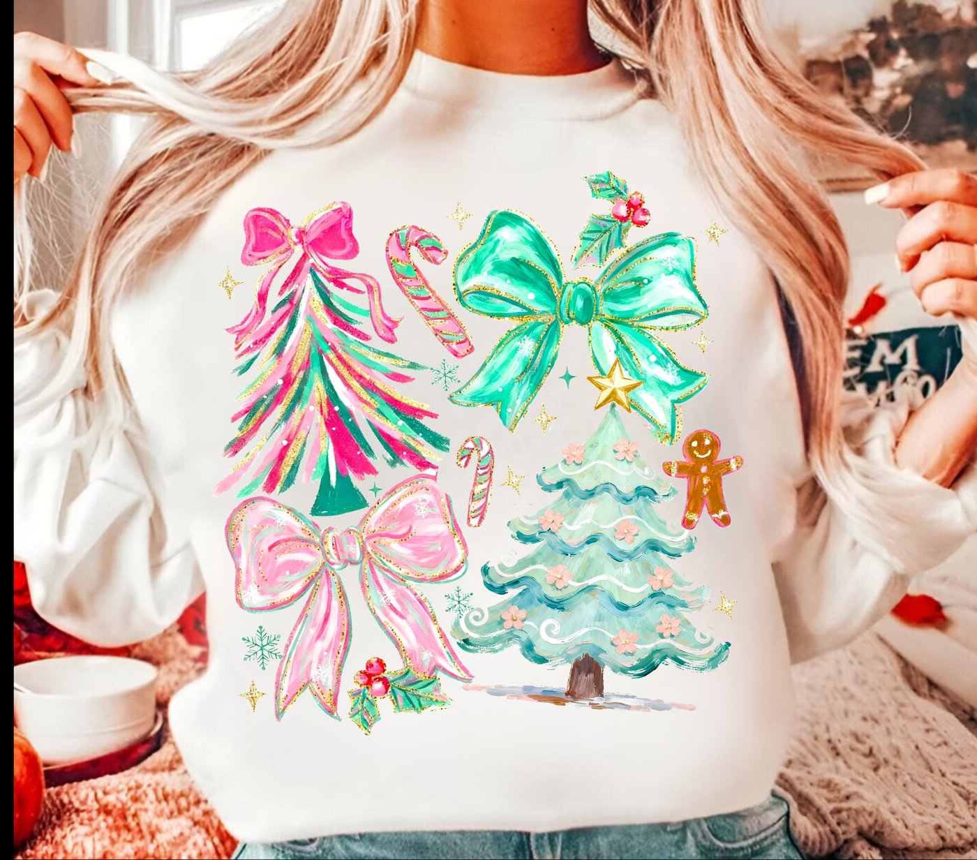Christmas Tree and Bow Brushstroke Png, Cute Christmas PNG, Preppy Christmas Brushstroke Png, Holiday Movies Png, Merry