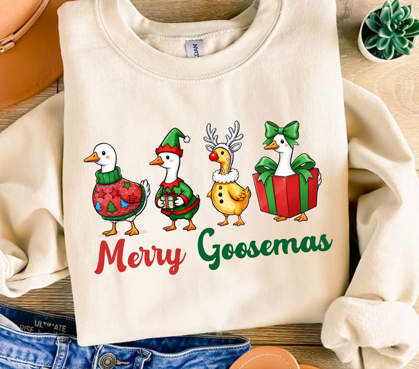 Merry Goosemas Png, Funny Christmas Goose PNG, Retro Holiday Humor Design, Sarcastic Xmas Shirt, Trendy Christmas Tree S