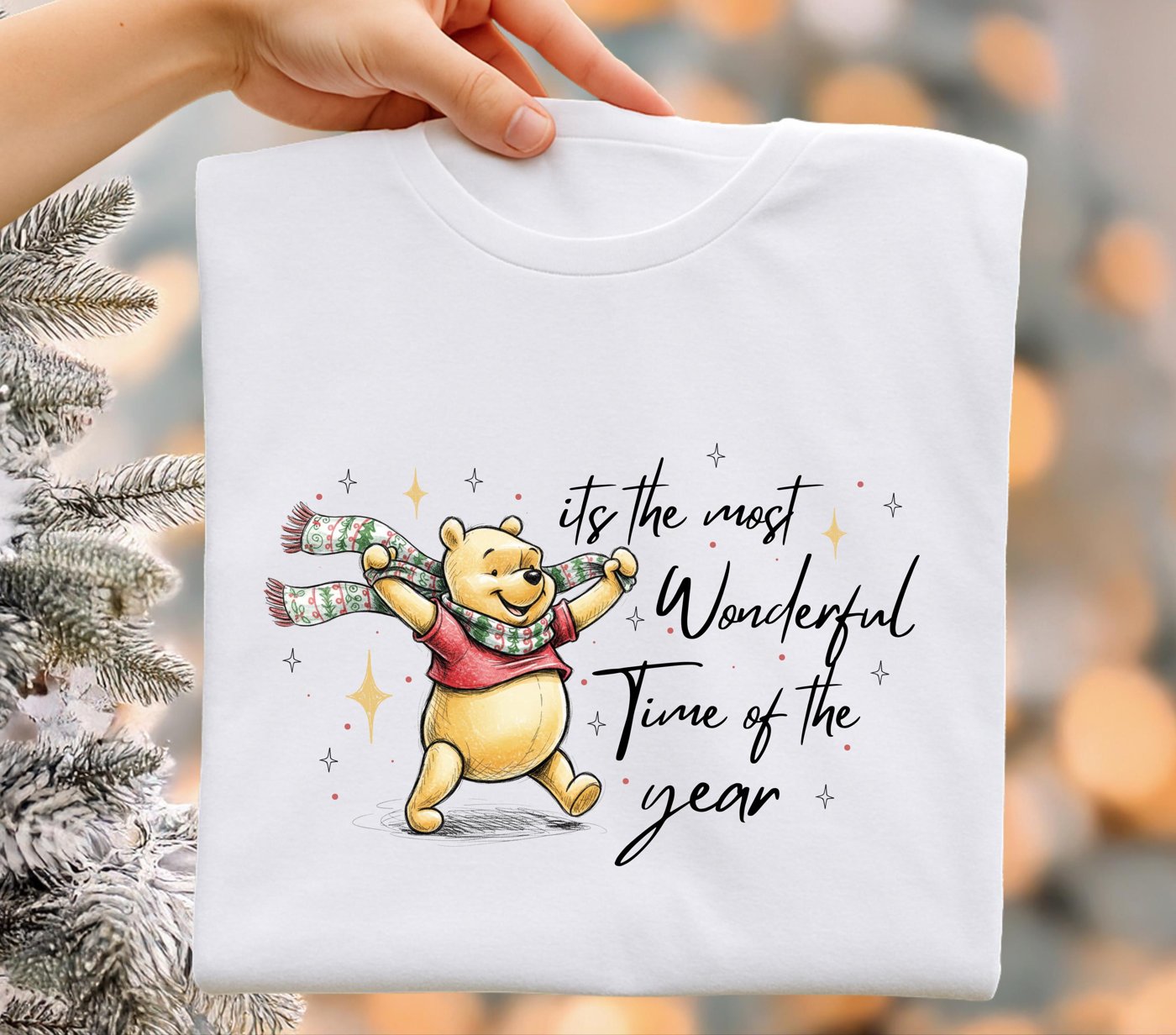 Christmas Pooh its the most wonderful time of the year Png, Cute Christmas PNG, Preppy Christmas Brushstroke Png, Holida