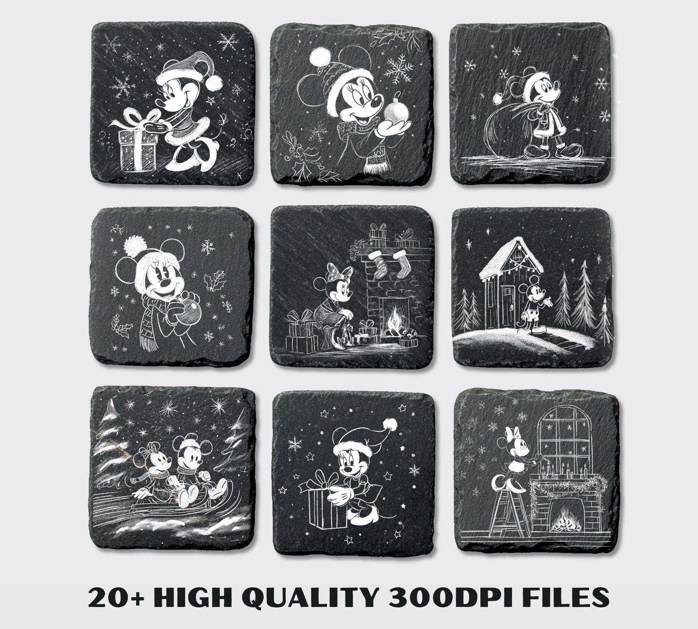 Mikey Mouse Christmas Slate Engraving Files, Illusion Laser PNG, Laser Burn, Slate Coasters PNG, Glowforge, mouse and fr