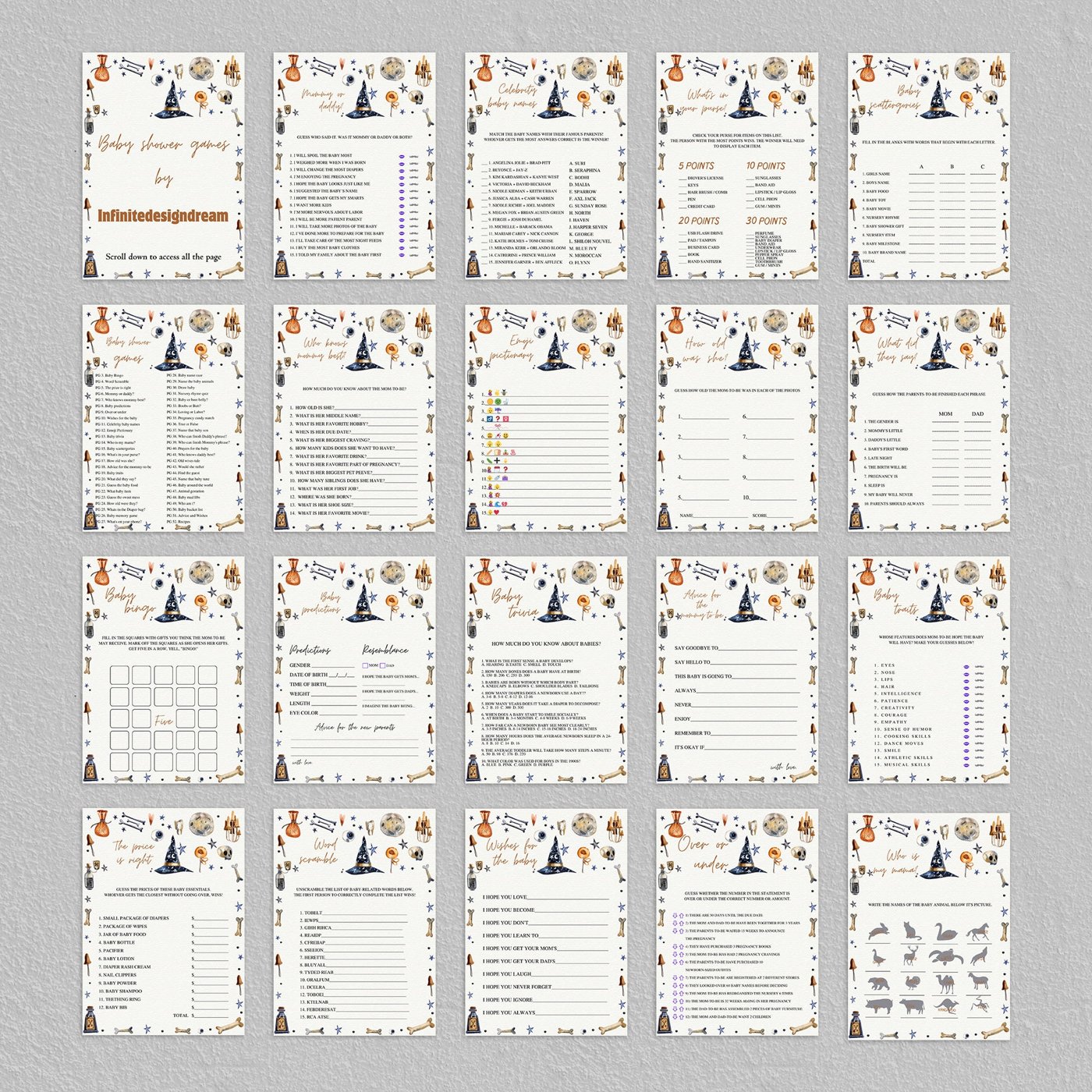 Wizard Baby Shower Invitation Bundle, Editable Magic School Wizard Baby Shower Invite, Wizard Magic Shower 1222