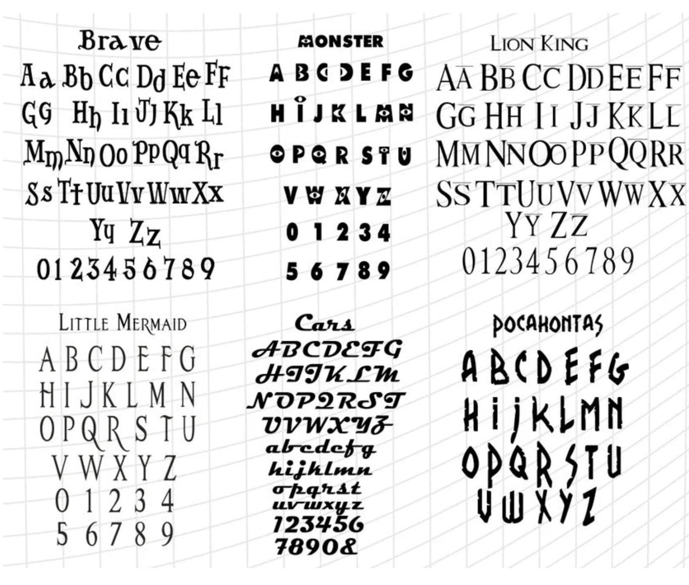 Dinsey Cartoon Font Bundle SVG TTF Cricut Cutting Mouse toy nightmare yellow bear Stich Cartoon Frozen Cars Fonts Downlo