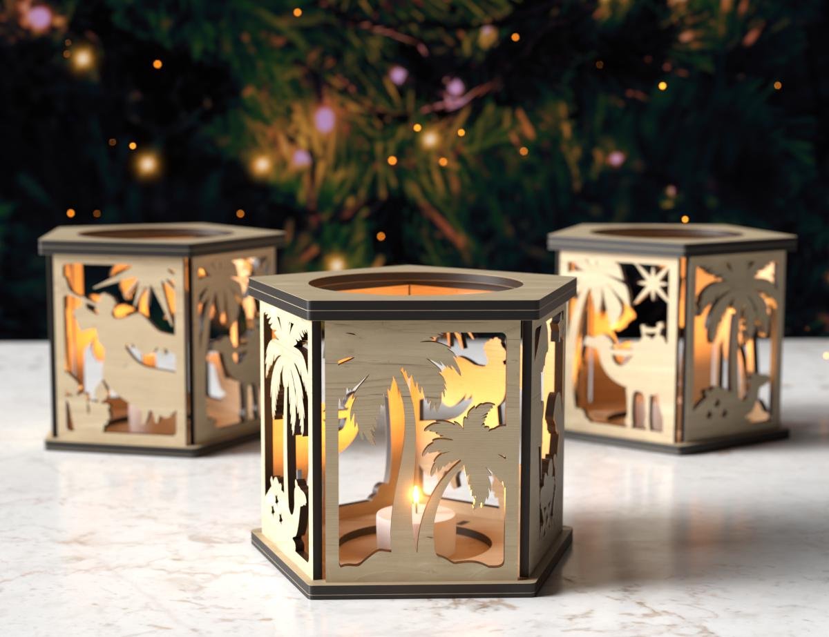 Bundle of 6 Christmas Decor Lantern Night Light Decoration Centerpiece SVG | Table Lampshade & Candle Holder Digital Dow