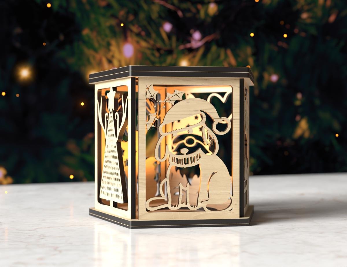 Christmas Decor Lantern Night Light Decoration Centerpiece SVG | Table Lampshade & Candle Holder Digital Download, Candl