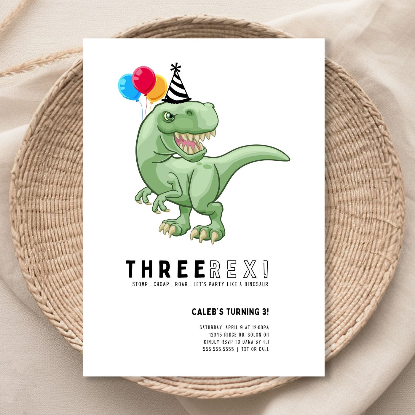 Editable Bundle of Three Rex Dinosaur Birthday Invitation Modern Tyrannosaurus Dinosaur Invitation Editable Digital Invi