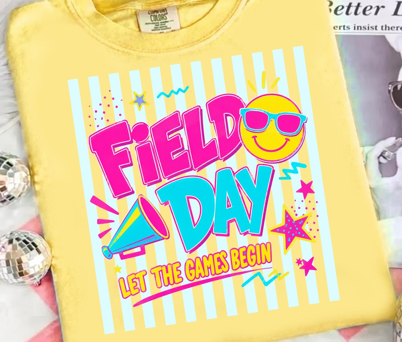 Striped Neon Field Day Let The Games Begin Png, Trendy Student Gameday, End of Year School, Teacher Field Day Png, Color