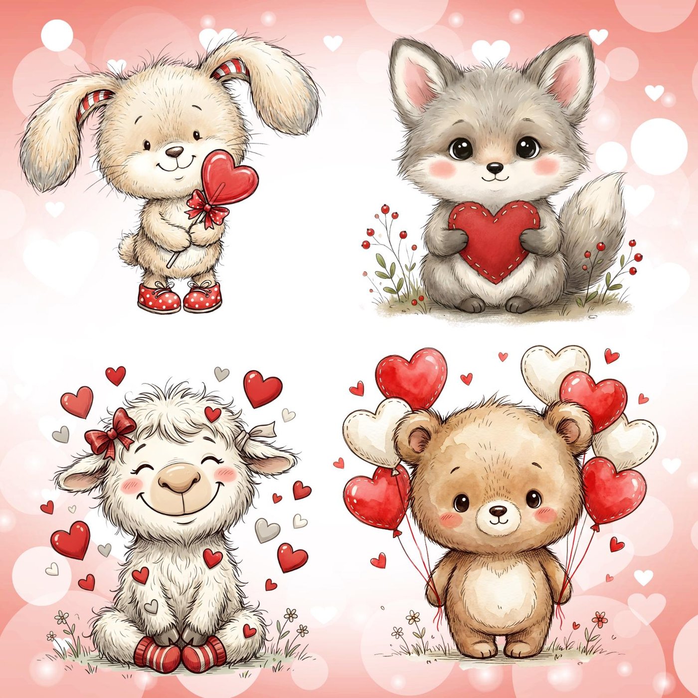 Cute Valentines Animals PNG Clipart Bundle, Valentines Day Clipart, Mothers Day Clipart, Transparent Backgrounds