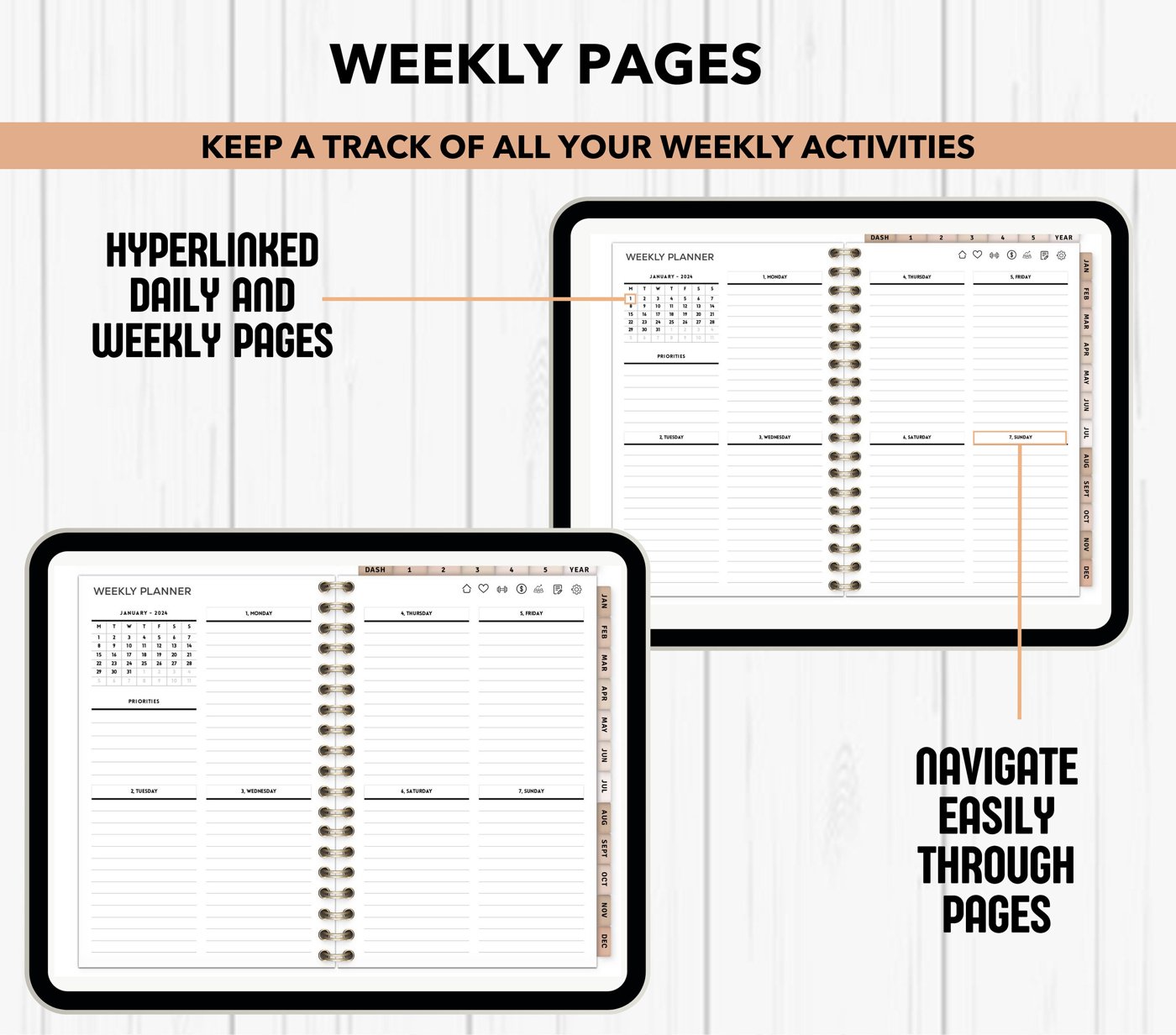 All-in-One Digital Planner 2024, 2025, Undated Digital Planner, Digital Journal, Digital Goodnotes Template, Notability,