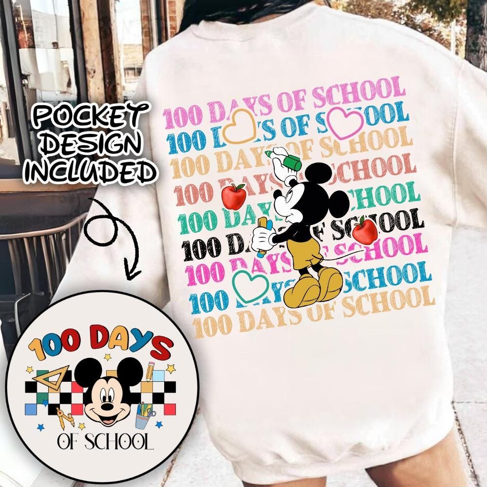 Retro Mikey mouse Happy 100 Days Of School Png, Cartoon School Png, 100 Days Brighter, mikey and friends, Cartoon Chara