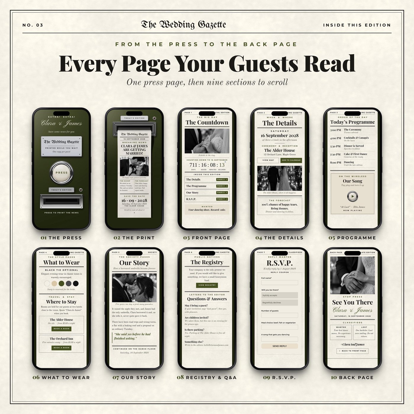 Newspaper Wedding Invite Template|, RSVP Music Track Responses Invitation Mariage Digital Wedding Invitation Countdown,C