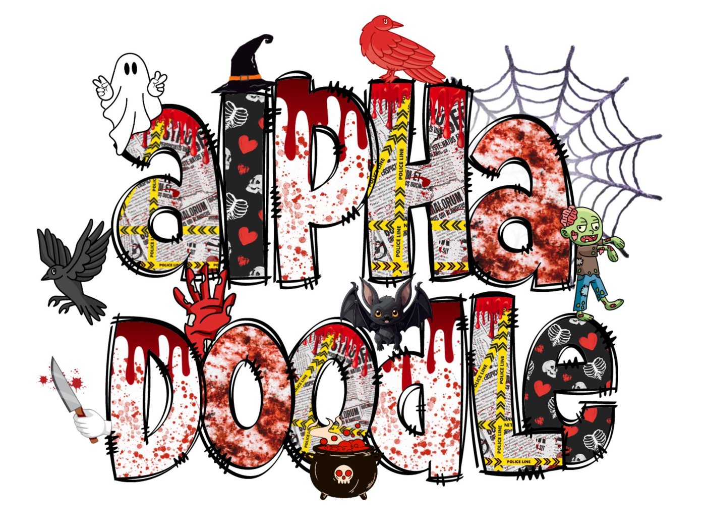 Halloween Custom name alpha Doodle Bundle letters with Clip Art PNG Files, Doodle Alpha Bundle, Halloween Clipart Alphab