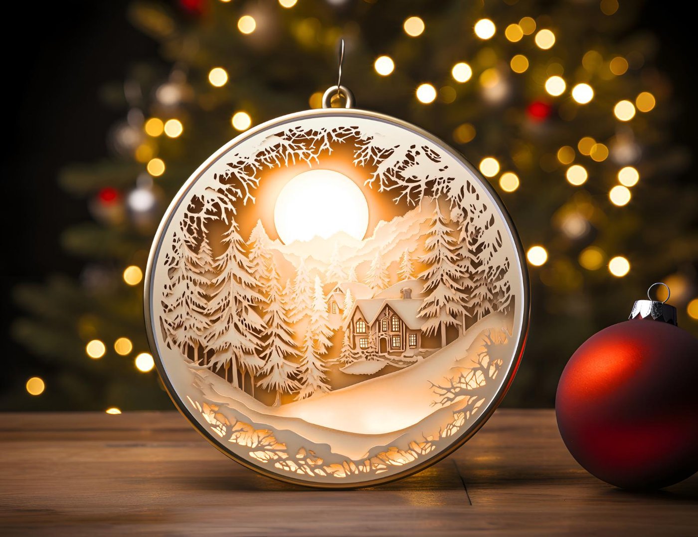 50 gold Christmas Ornaments, Tree Decorations Craft Set, Hanging Bauble with Snowy Scene, Christmas ornaments, best sell