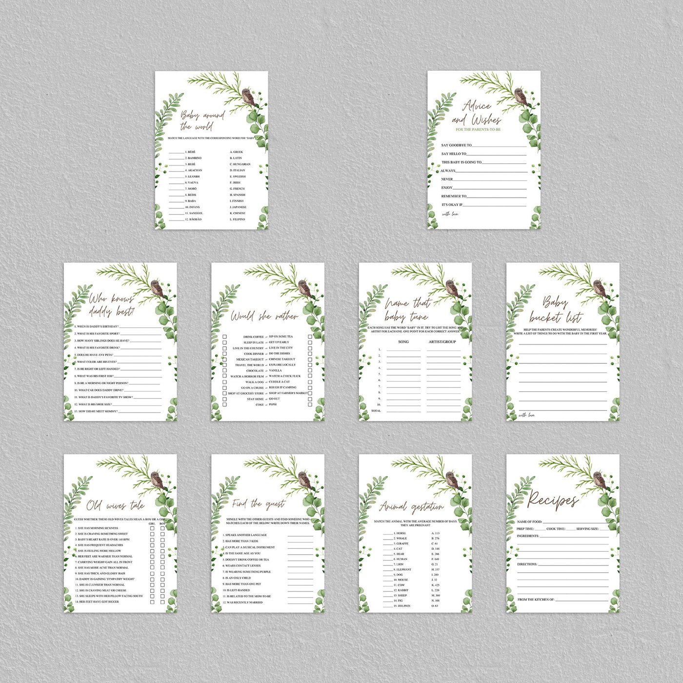 Baby Shower Games Bundle, Printable Baby Shower Game Pack, Woodland Animals Editable Games, Forest Animals Baby Shower P