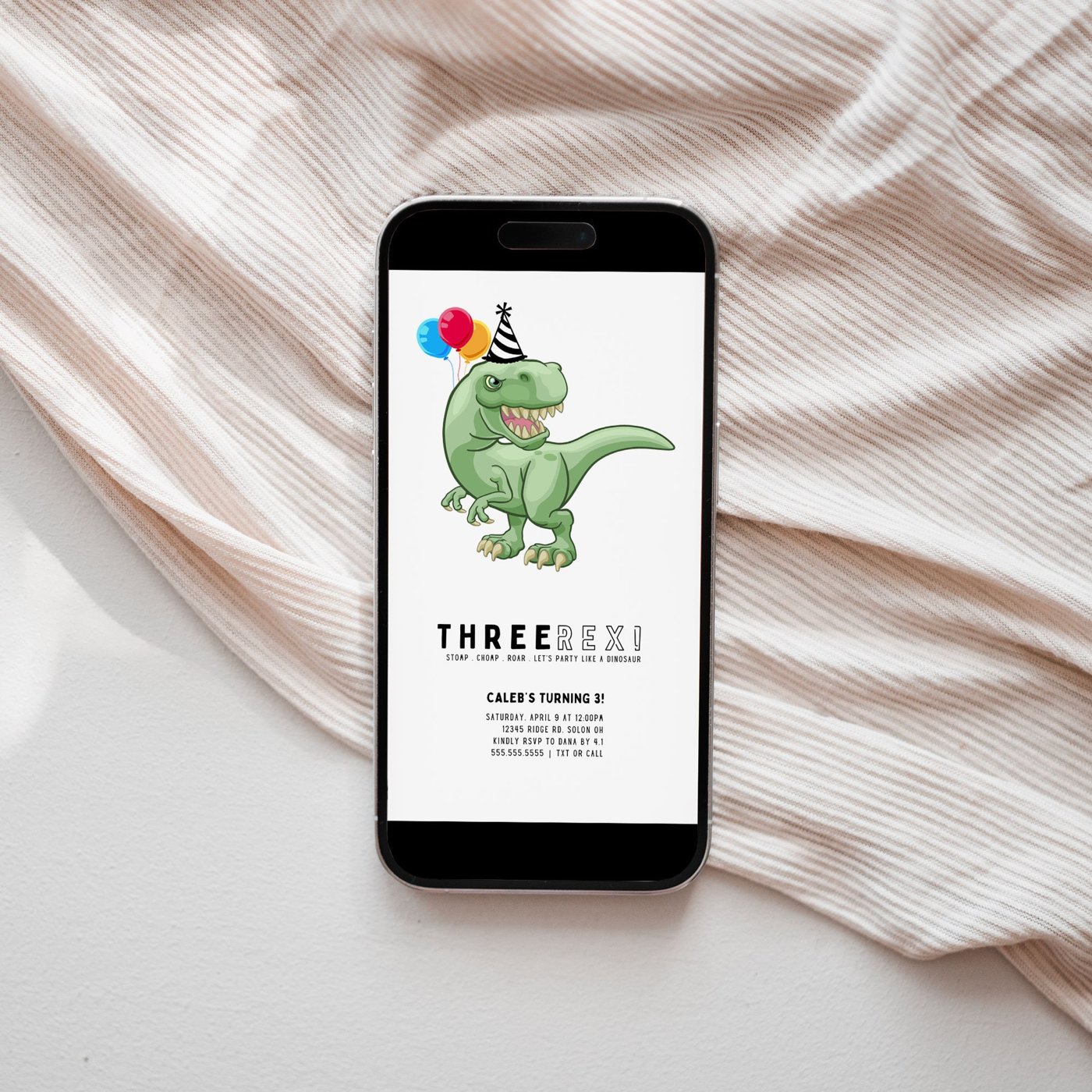 Editable Bundle of Three Rex Dinosaur Birthday Invitation Modern Tyrannosaurus Dinosaur Invitation Editable Digital Invi