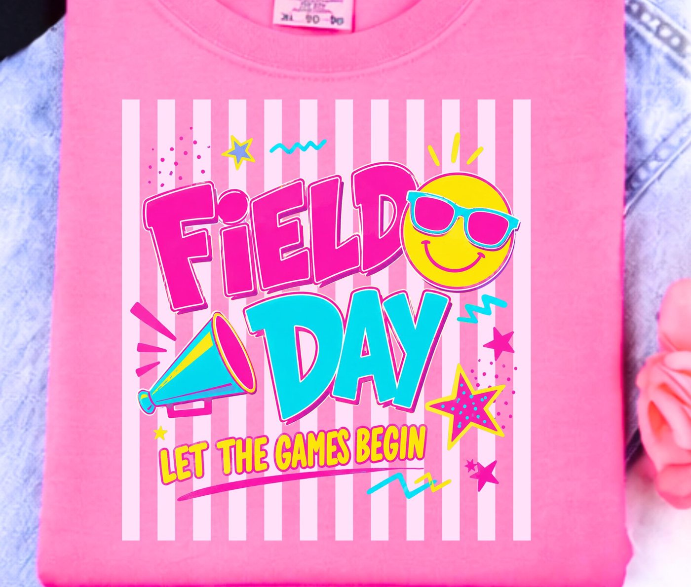 Striped Neon Field Day Let The Games Begin Png, Trendy Student Gameday, End of Year School, Teacher Field Day Png, Color